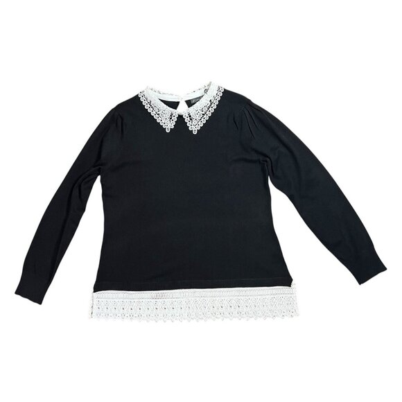 adrianna papell Women Sweater Black White Lace Long Sleeves NWOT - Picture 8 of 10